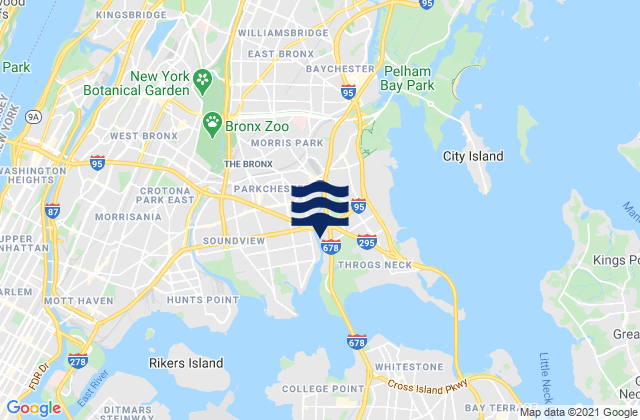 Mapa da tábua de marés em Borough of Bronx, United States