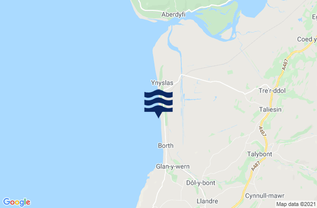 Mapa da tábua de marés em Borth / Ynyslas, United Kingdom