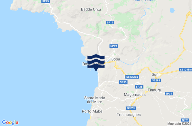 Mapa da tábua de marés em Bosa, Italy