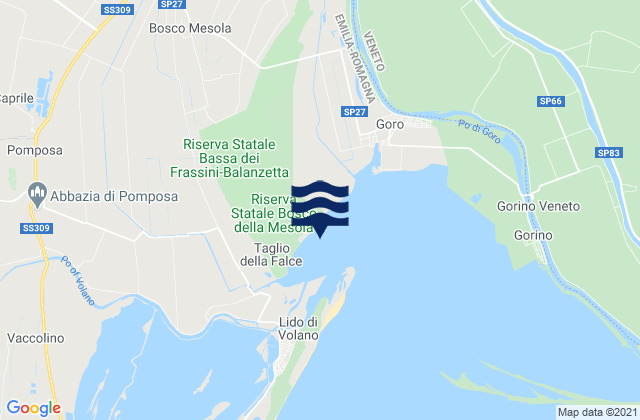 Mapa da tábua de marés em Bosco Mesola, Italy