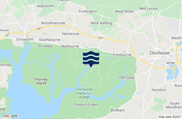 Mapa da tábua de marés em Bosham, United Kingdom