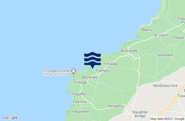 Mapa da tábua de marés em Bossiney and Benoath Cove Beach, United Kingdom