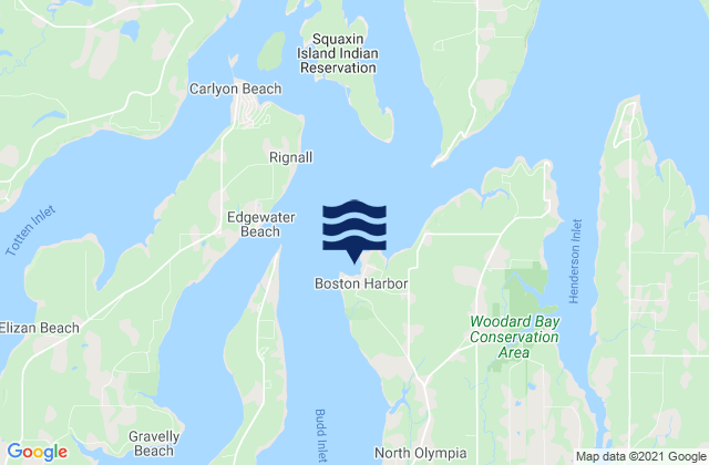 Mapa da tábua de marés em Boston Harbor (Budd Inlet), United States