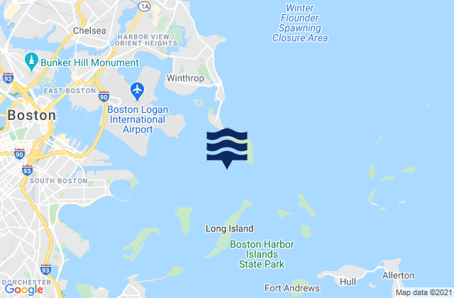 Mapa da tábua de marés em Boston Harbor, United States