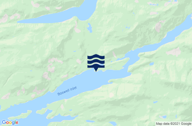 Mapa da tábua de marés em Boswell Inlet, Canada