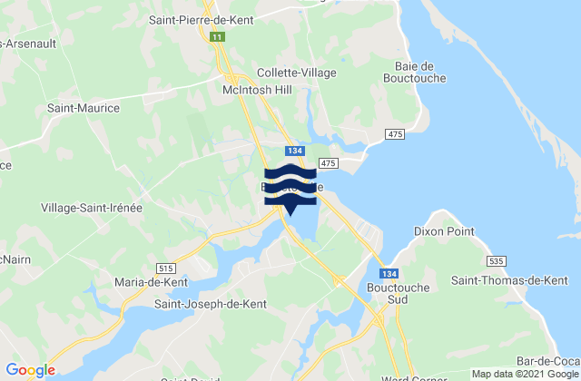 Mapa da tábua de marés em Bouctouche, Canada