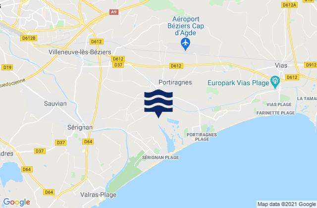 Mapa da tábua de marés em Boujan-sur-Libron, France