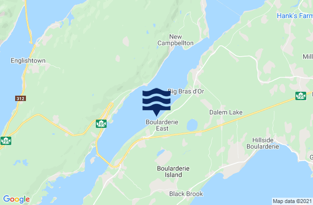 Mapa da tábua de marés em Boularderie east, Canada
