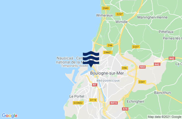 Mapa da tábua de marés em Boulogne-sur-Mer, France