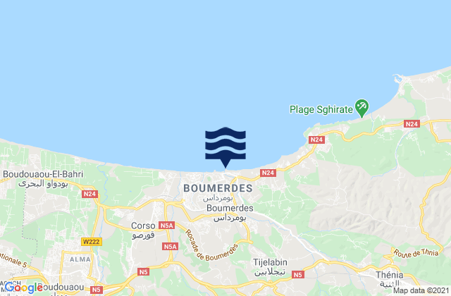 Mapa da tábua de marés em Boumerdas, Algeria