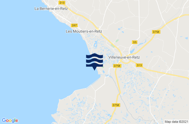 Mapa da tábua de marés em Bourgneuf-en-Retz, France