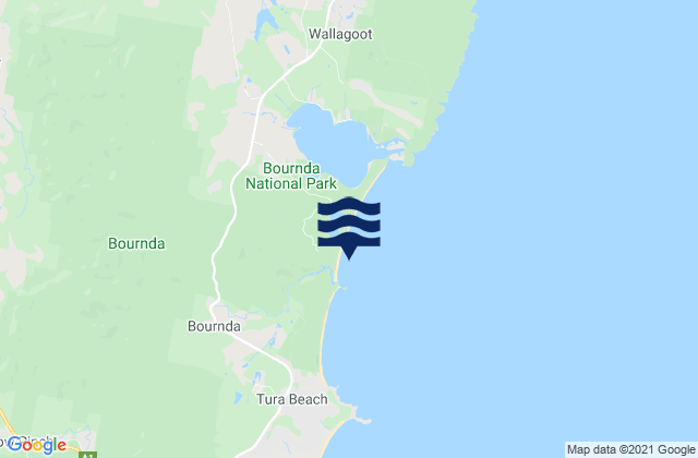Mapa da tábua de marés em Bournda Beach, Australia