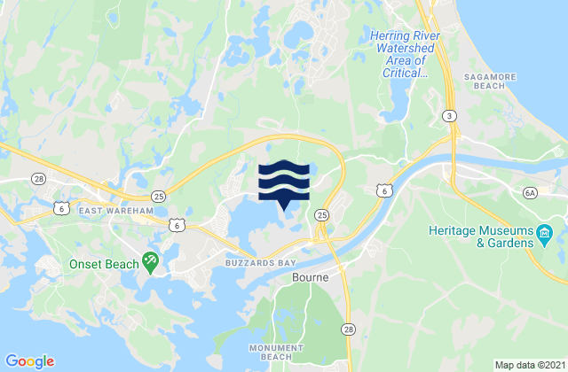Mapa da tábua de marés em Bourne, United States