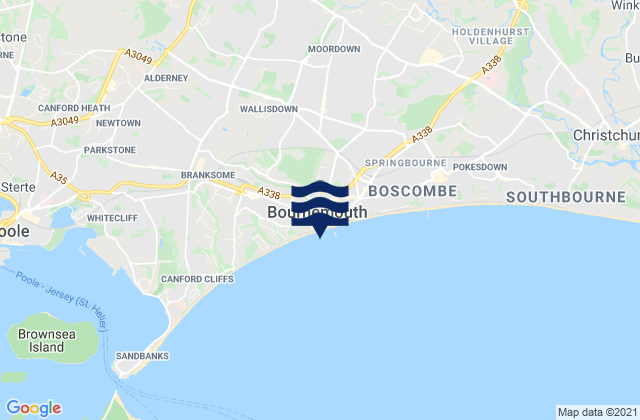 Mapa da tábua de marés em Bournemouth, United Kingdom