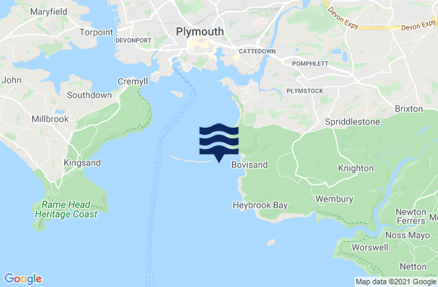 Mapa da tábua de marés em Bovisand Pier, United Kingdom