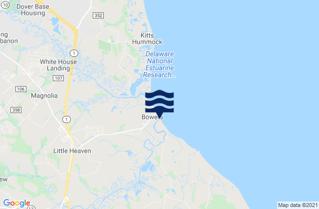 Mapa da tábua de marés em Bowers Beach, United States