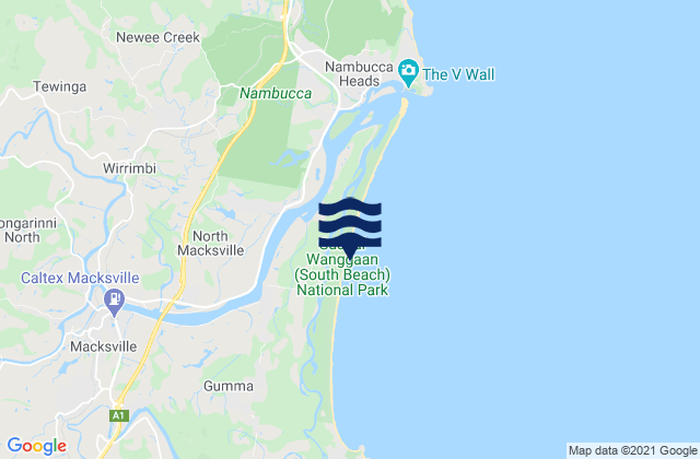 Mapa da tábua de marés em Bowraville, Australia