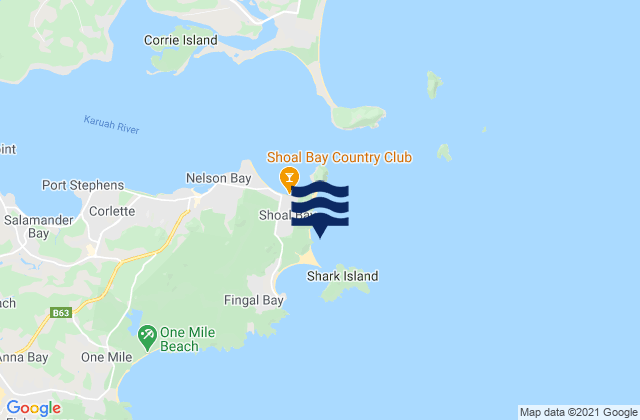 Mapa da tábua de marés em Box Beach, Australia