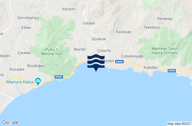 Mapa da tábua de marés em Bozyazı, Turkey