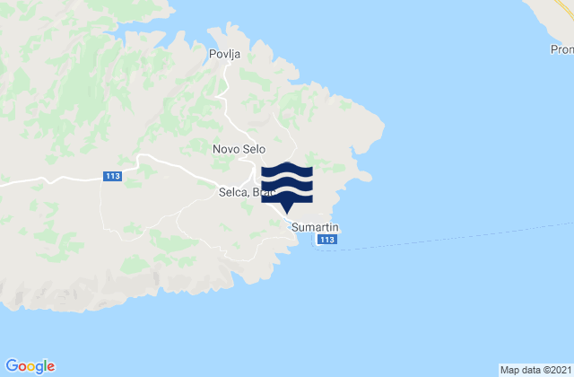 Mapa da tábua de marés em Brac Island, Croatia
