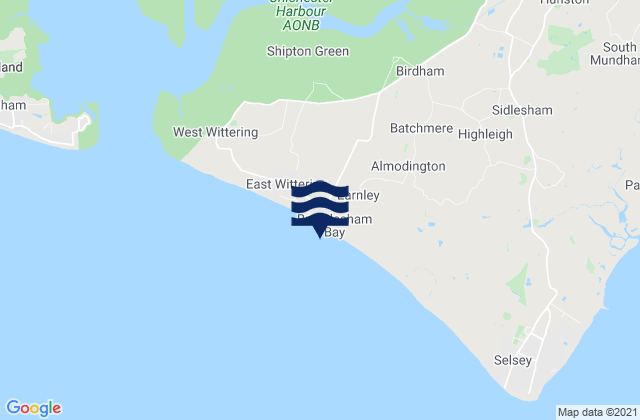 Mapa da tábua de marés em Bracklesham Bay Beach, United Kingdom