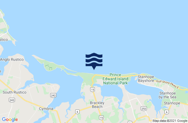 Mapa da tábua de marés em Brackley Beach, Canada