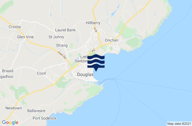 Mapa da tábua de marés em Braddan, Isle of Man