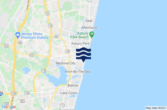 Mapa da tábua de marés em Bradley Beach, United States