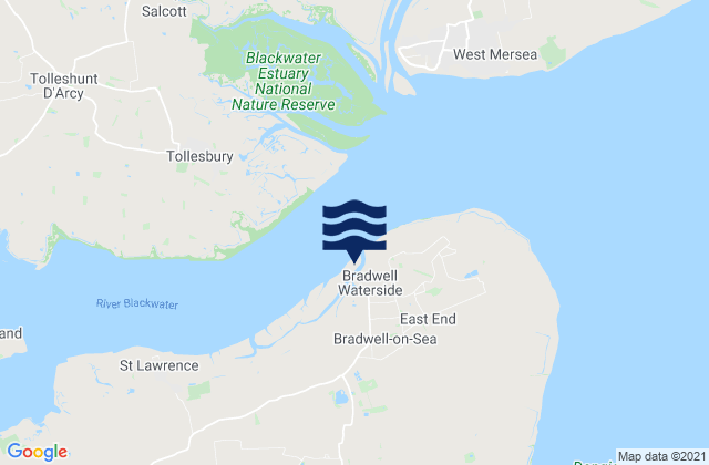 Mapa da tábua de marés em Bradwell Waterside, United Kingdom