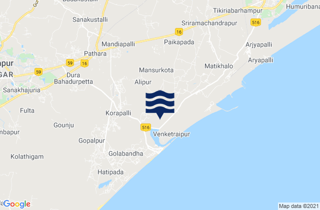 Mapa da tábua de marés em Brahmapur, India
