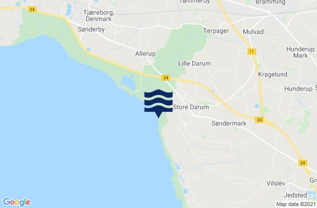 Mapa da tábua de marés em Bramming, Denmark