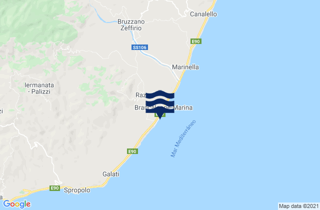 Mapa da tábua de marés em Brancaleone, Italy