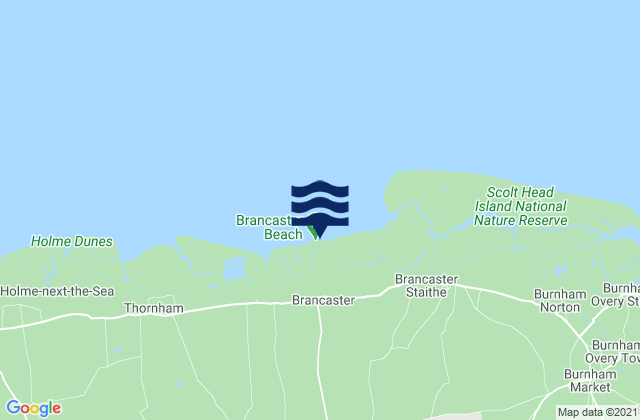 Mapa da tábua de marés em Brancaster Beach, United Kingdom