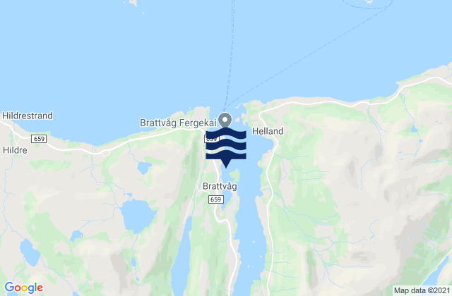 Mapa da tábua de marés em Brattvåg, Norway