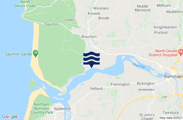 Mapa da tábua de marés em Braunton, United Kingdom