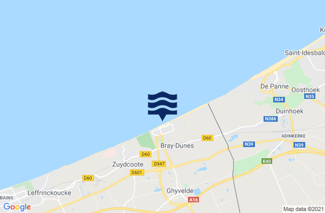 Mapa da tábua de marés em Bray-Dunes, Belgium