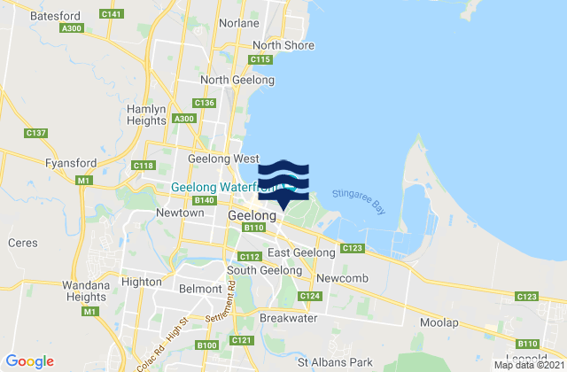 Mapa da tábua de marés em Breakwater, Australia