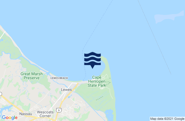 Mapa da tábua de marés em Breakwater Harbor, United States