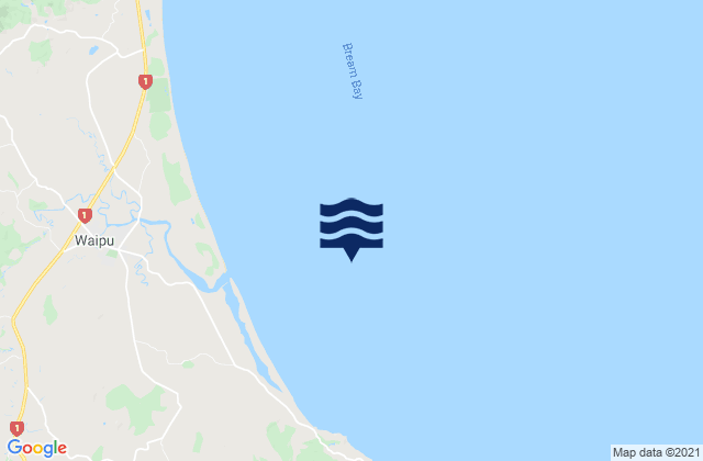 Mapa da tábua de marés em Bream Bay, New Zealand