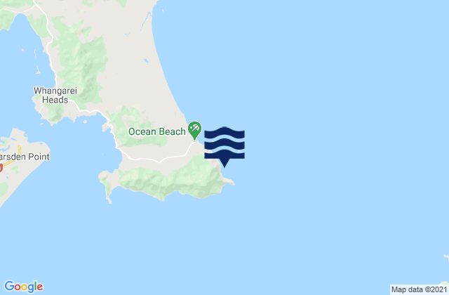 Mapa da tábua de marés em Bream Head, New Zealand