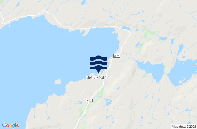 Mapa da tábua de marés em Breivikbotn, Norway