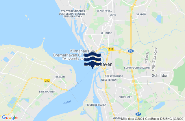 Mapa da tábua de marés em Bremerhaven, Germany