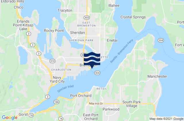 Mapa da tábua de marés em Bremerton Sinclair Inlet Port Orchard, United States