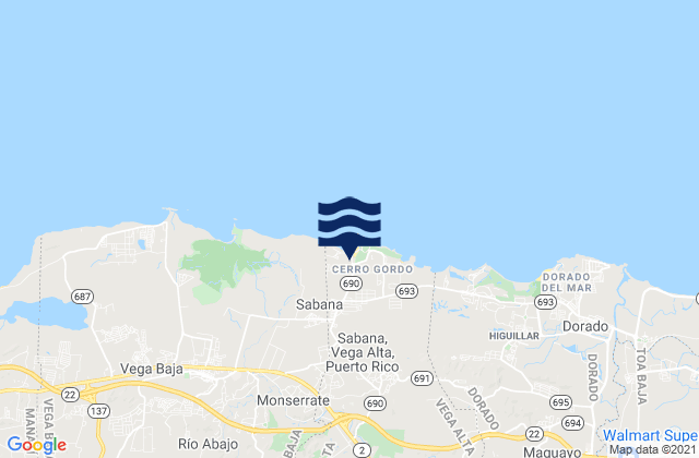 Mapa da tábua de marés em Brenas, Puerto Rico