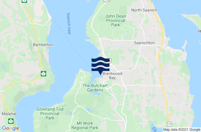 Mapa da tábua de marés em Brentwood Bay, Canada