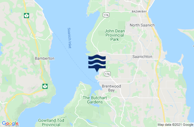 Mapa da tábua de marés em Brentwood Bay, Canada