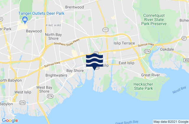 Mapa da tábua de marés em Brentwood, United States