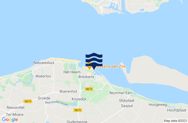 Mapa da tábua de marés em Breskens, Netherlands