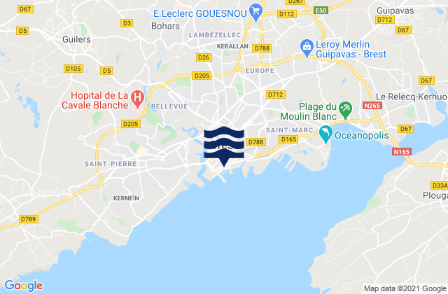 Mapa da tábua de marés em Brest, France