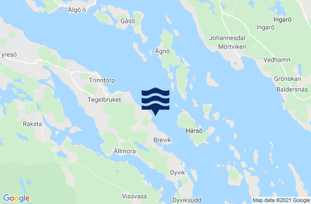 Mapa da tábua de marés em Brevik, Sweden